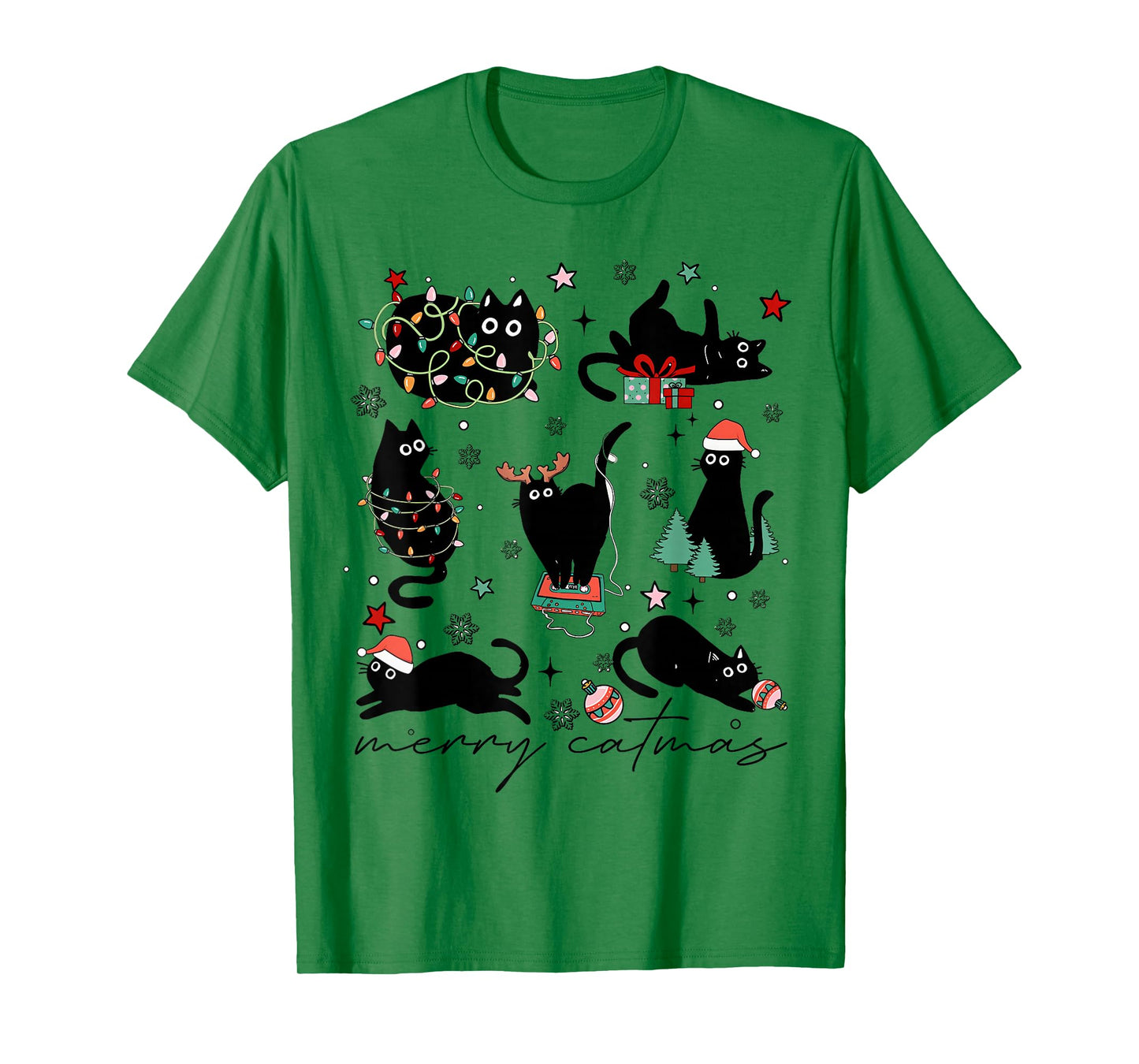 Funny Merry Catmas Christmas Tree Cats Tangled Lights Gifts T-Shirt