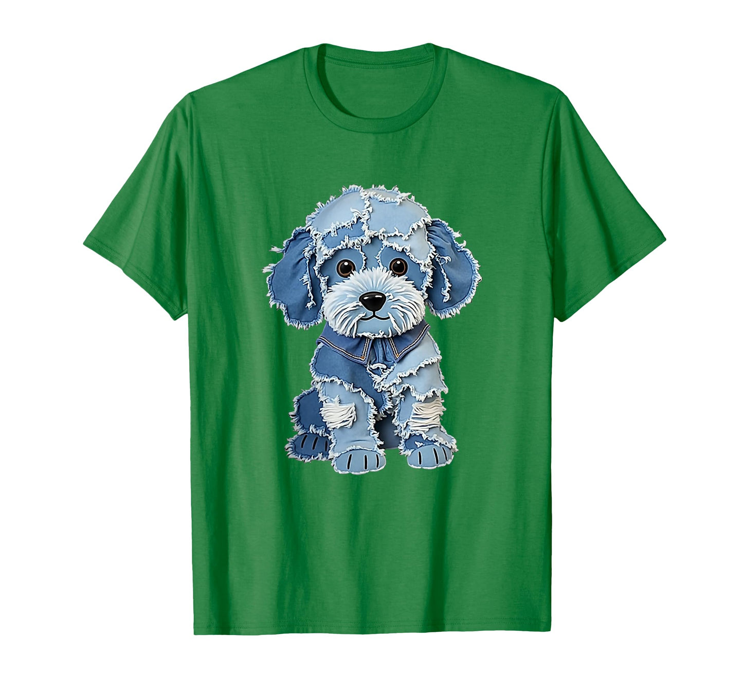Retro Funny Denim Patch Animal Dog Print T-Shirt