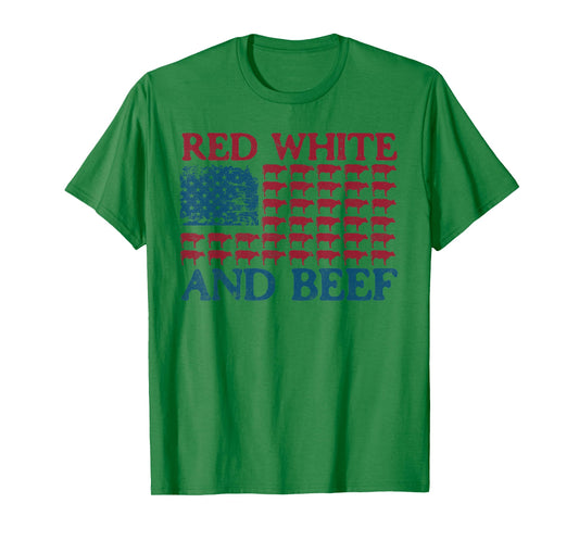 Red White And Beef 4th Of July Cattle American Flag Cow T-Shirt