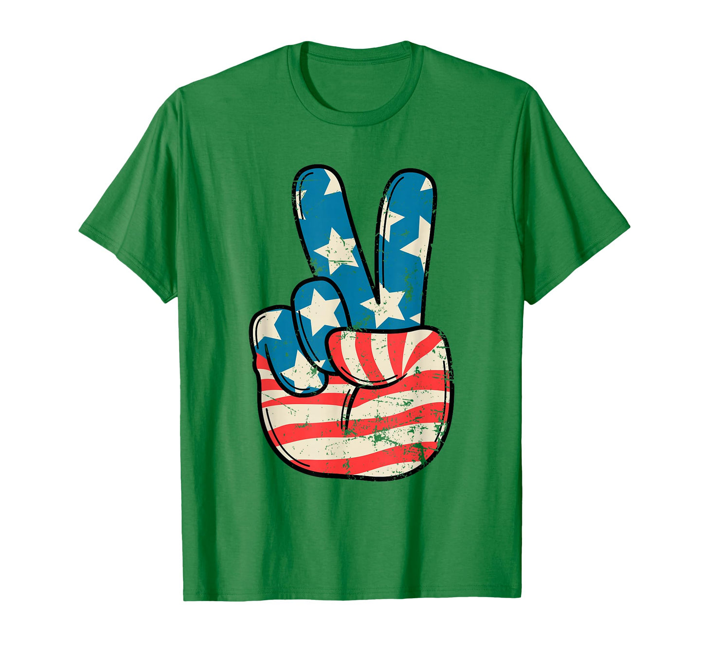 USA Flag Peace Sign Hand 4th of July Patriotic Men Boys T-Shirt