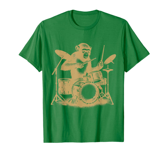 Monkey Playing Drums Retro Cool Drumming Monkey Drummer T-Shirt
