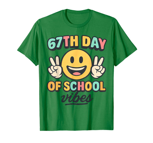 67th Day of School Vibes Cute Smile Face 67 Meme Teacher T-Shirt