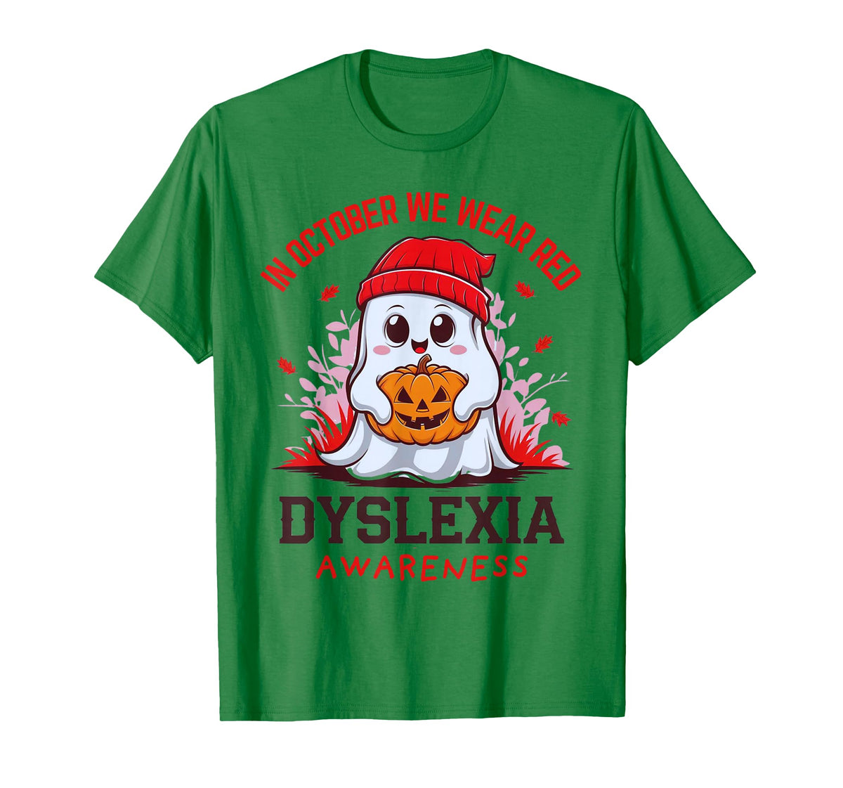 I Wear Red Dyslexia Awareness Month Dyslexia Halloween Ghost T-Shirt