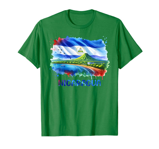 Nicaragua Flag Art Scenic Volcano & Coastline Vacation T-Shirt