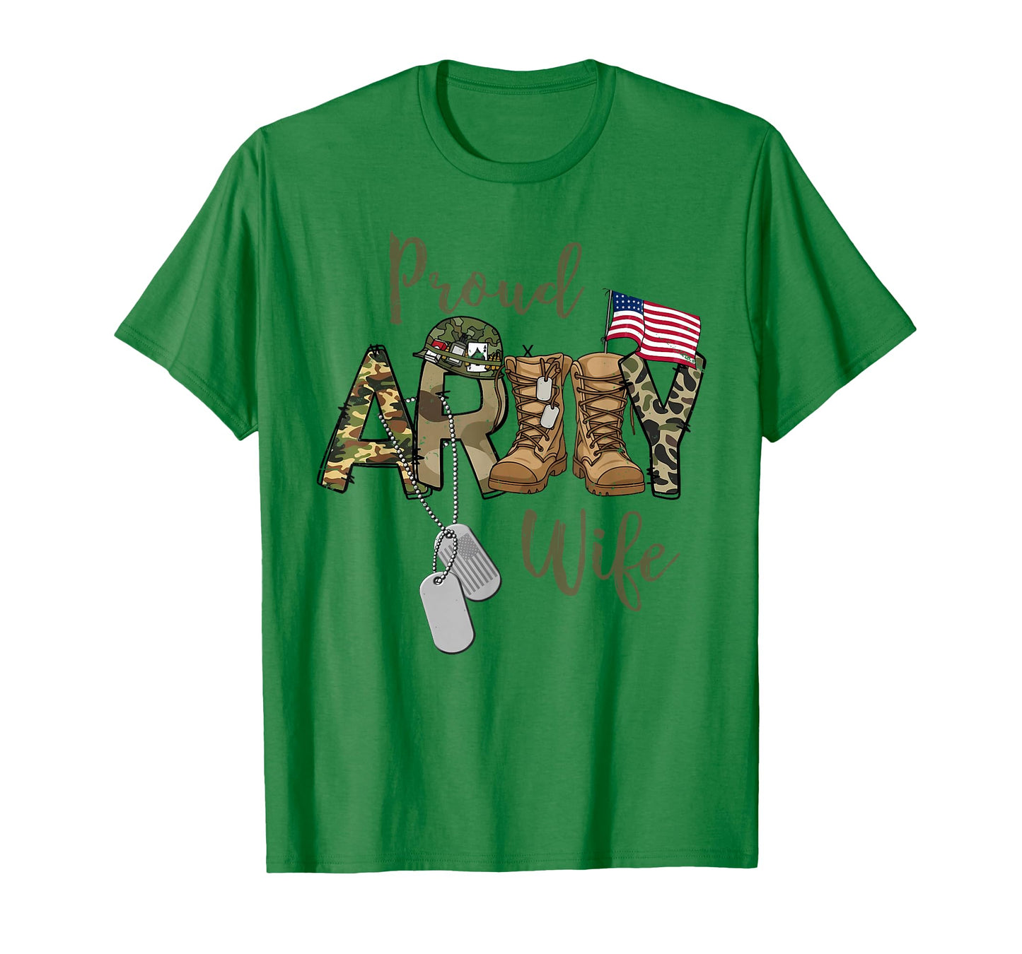 Proud Army Wife Military Wife with Dog Tag US Flag T-Shirt