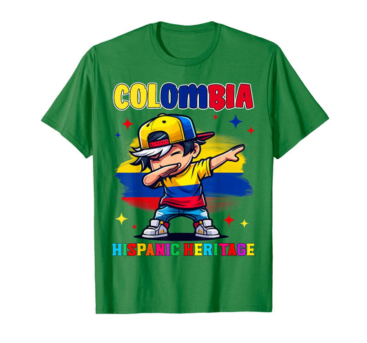Colombia Dabbing Kid Hispanic Heritage Celebration for Kids T-Shirt