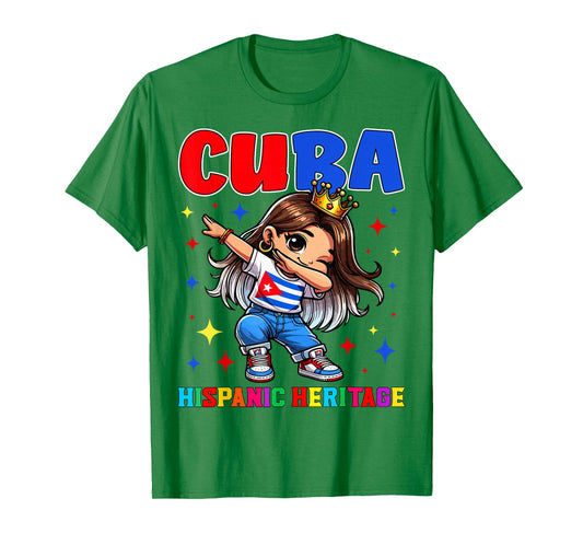 Cuba Dabbing Girl Hispanic Heritage Celebration for Kids T-Shirt