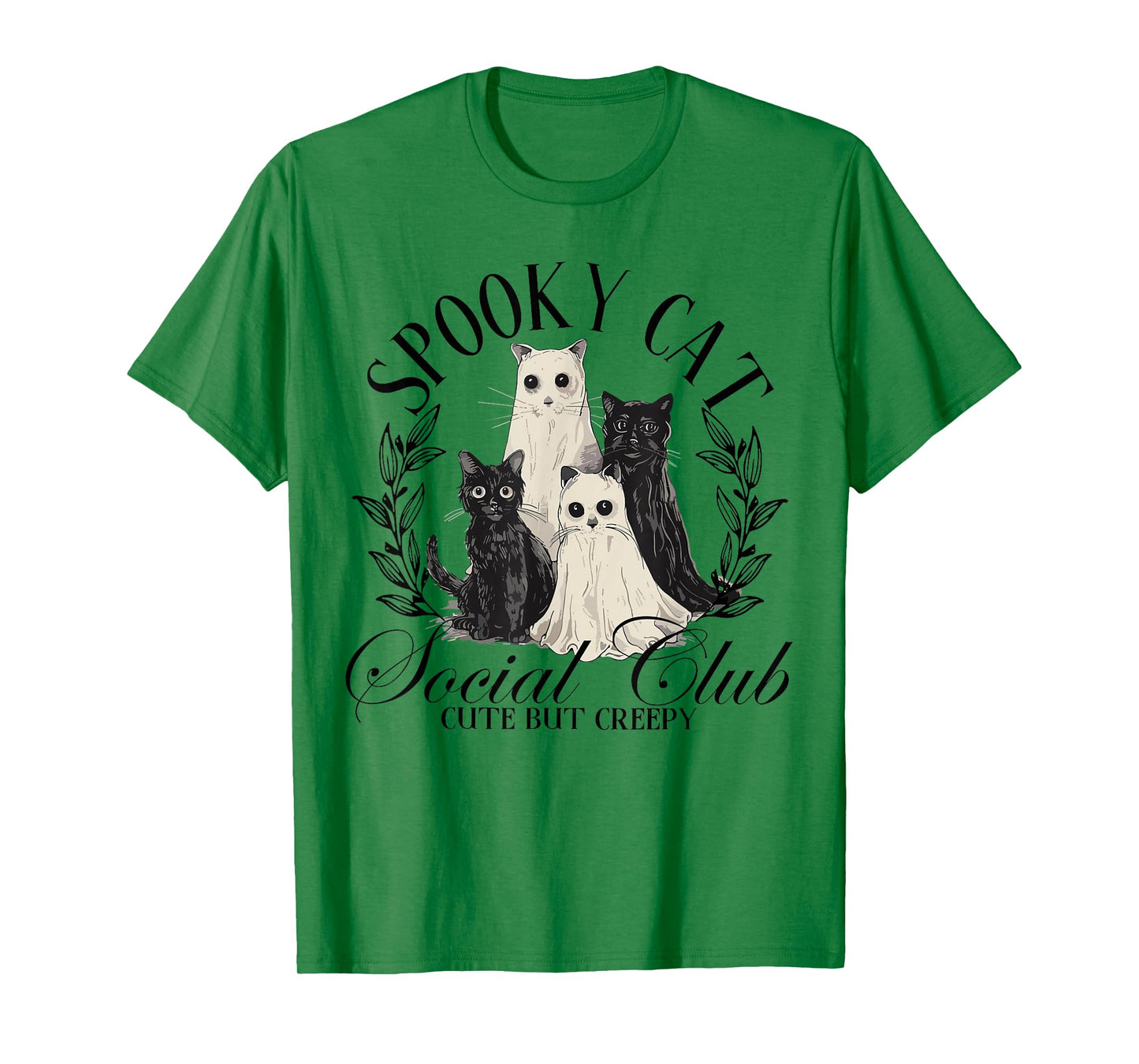 Spooky Cat Social Club Ghost Cat Halloween Gothic Black Cat T-Shirt