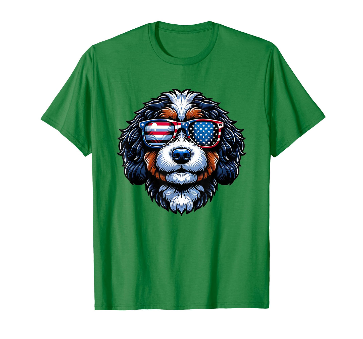 Patriotic Bernedoodle American Flag Sunglasses 4th of July T-Shirt