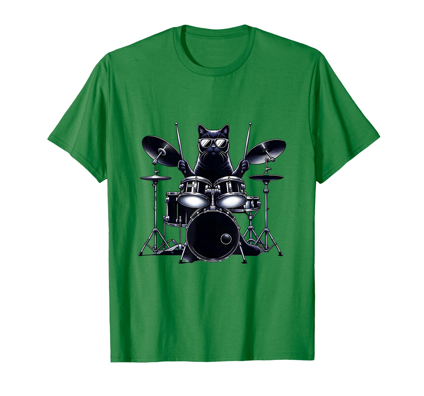 Percussion Cat Playing Drums T-Shirt, Unisex-Adults/Kids, Grey, Short Sleeve, Cat, Drumming, Graphic, Music, Novelty, Classic Fit, Cotton Blend, Machine Wash, Size: Small