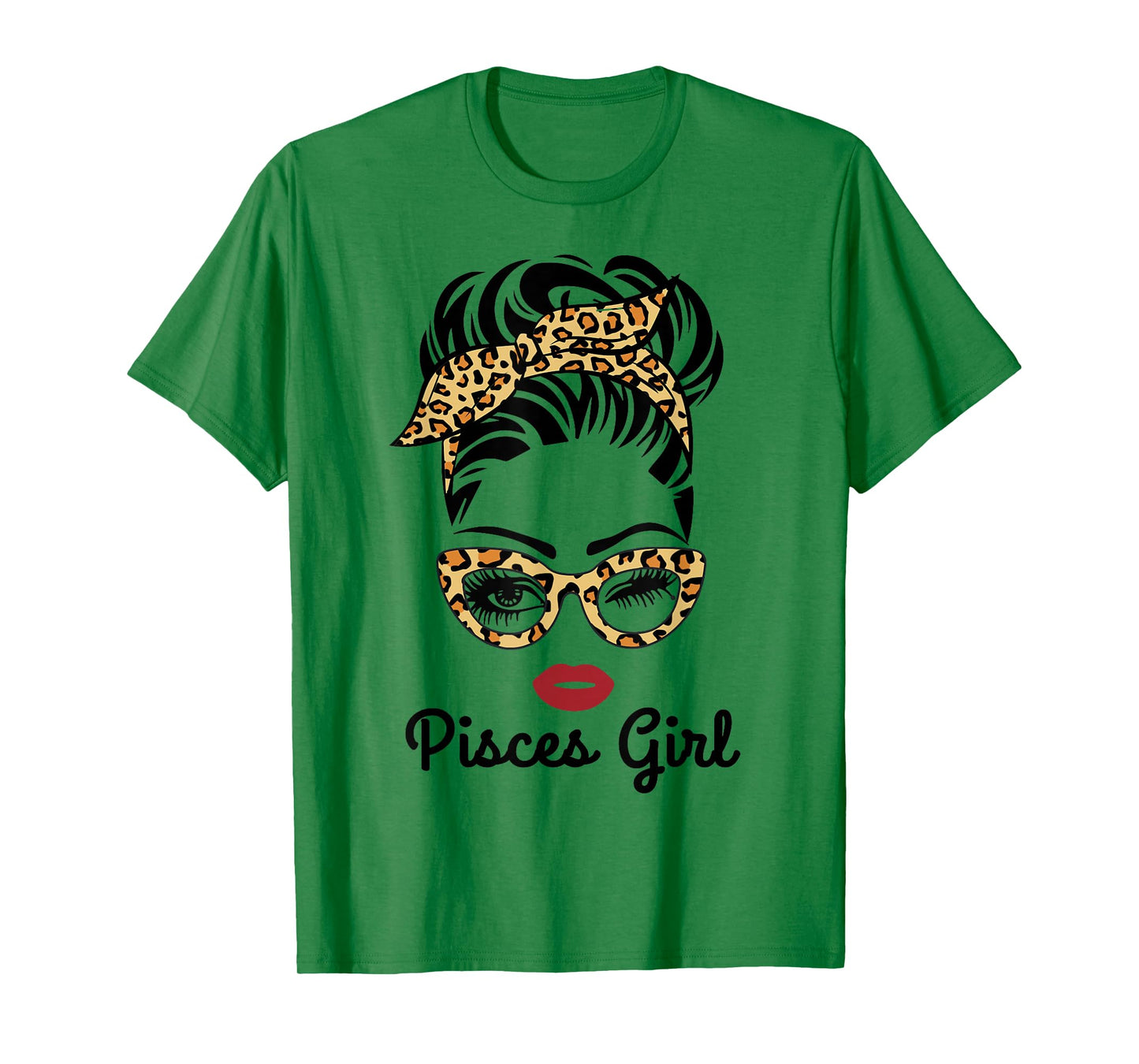 Pisces Girl Woman Face Leopard Bandana glasses T-Shirt