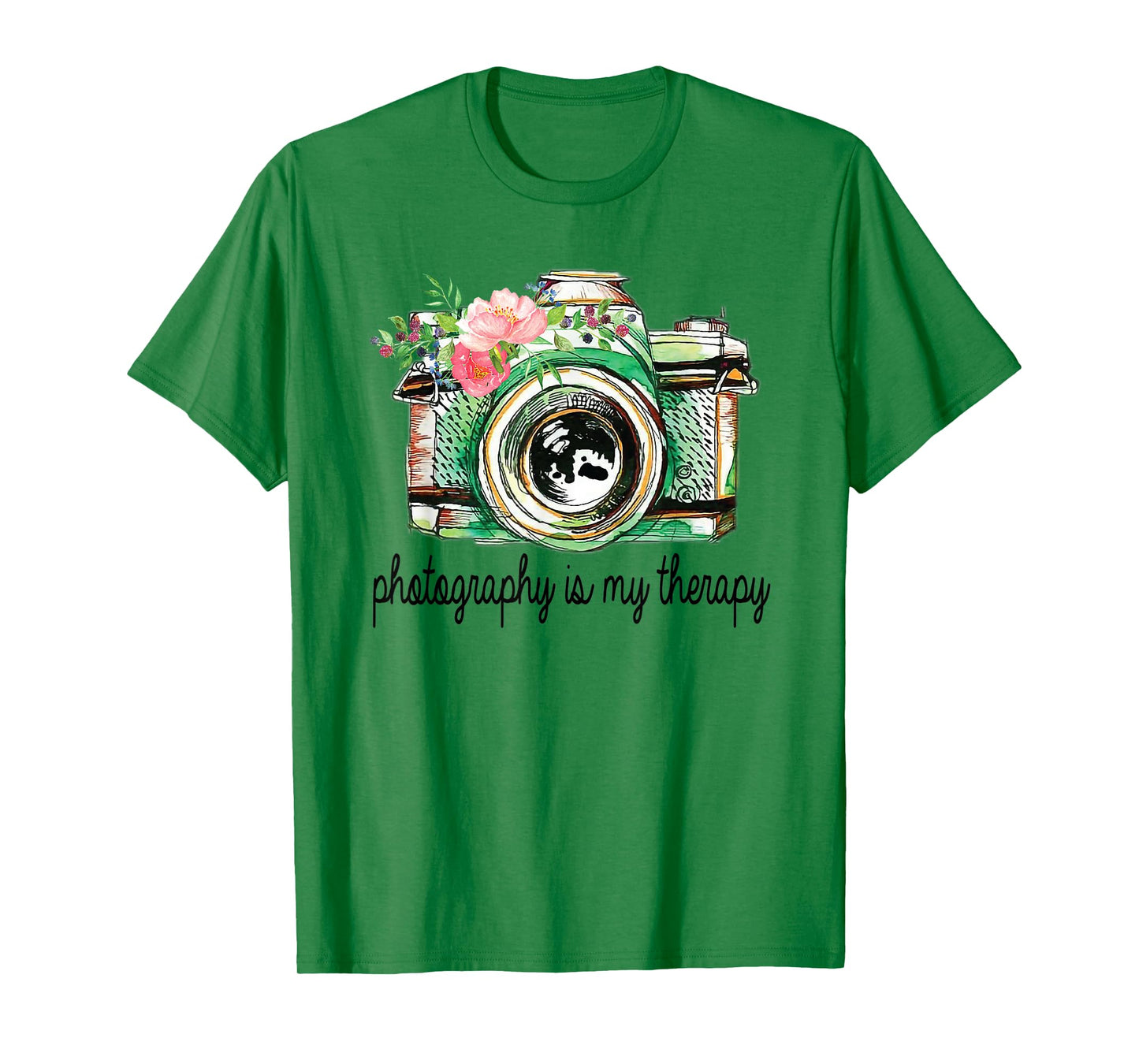 Photography Is My Therapy Vintage Camera With Flowers T-Shirt