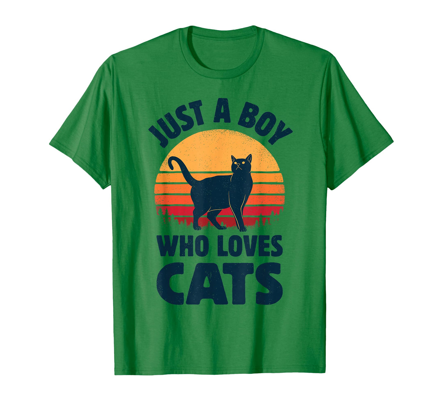 Cat Just A Boy Who Loves Cats Men Retro Vintage Sunset T-Shirt