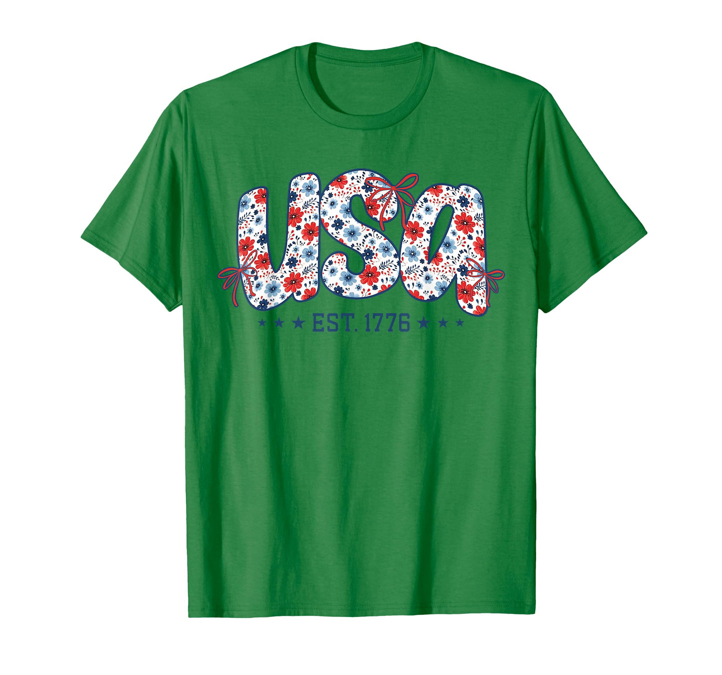 USA Est 1776 Floral Preppy 4th of July Coquette Bow Women T-Shirt