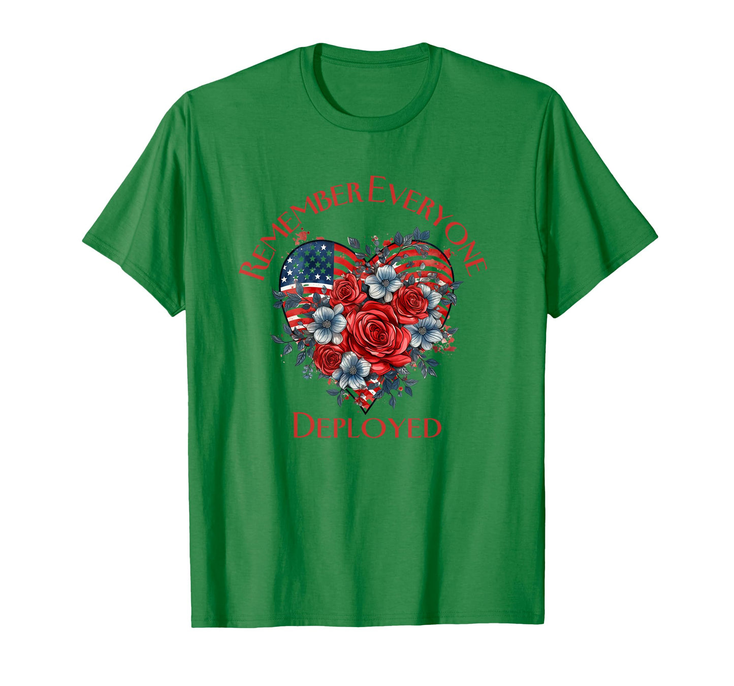 American Flag Patriotic Flowers Deployed RED Friday Military Women Men T-Shirt