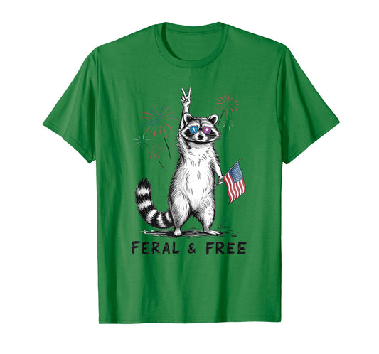 Feral and Free Raccoon 4th of July USA American Pride T-Shirt