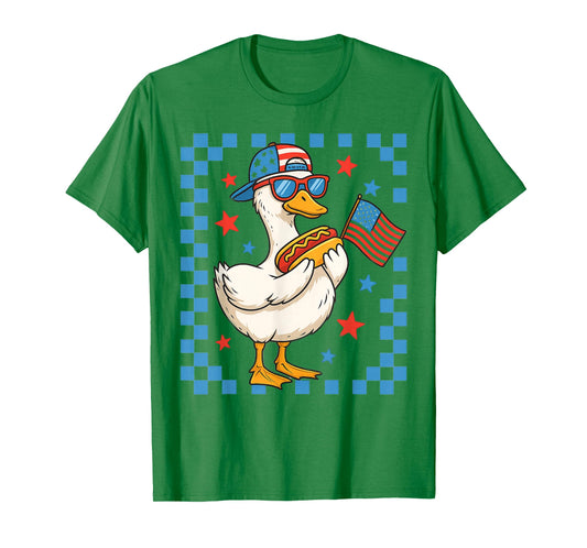 Funny Patriotic Duck USA Flag Hot Dog 4th of July Kids Boys T-Shirt