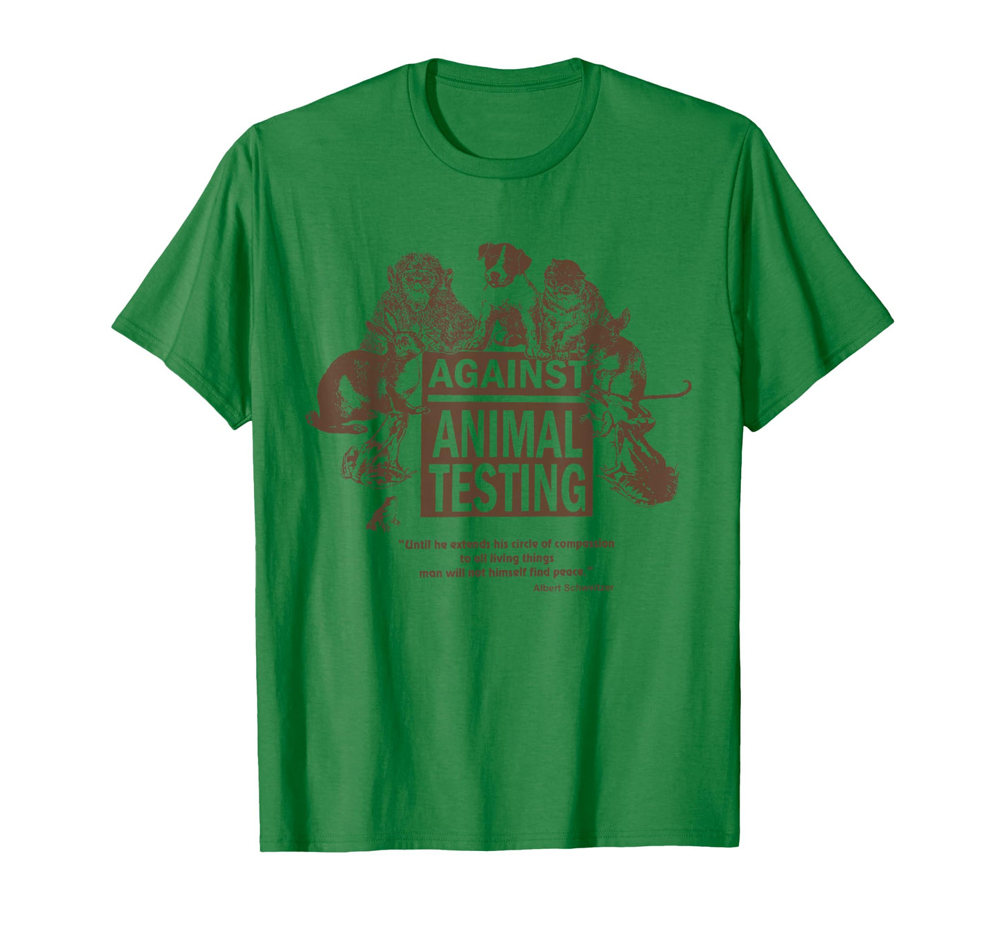 Stop Animal Testing Animal Rights T-Shirt - Unisex-Adults - Grey, Green - Small - Classic Fit - Short Sleeve - T-Shirt