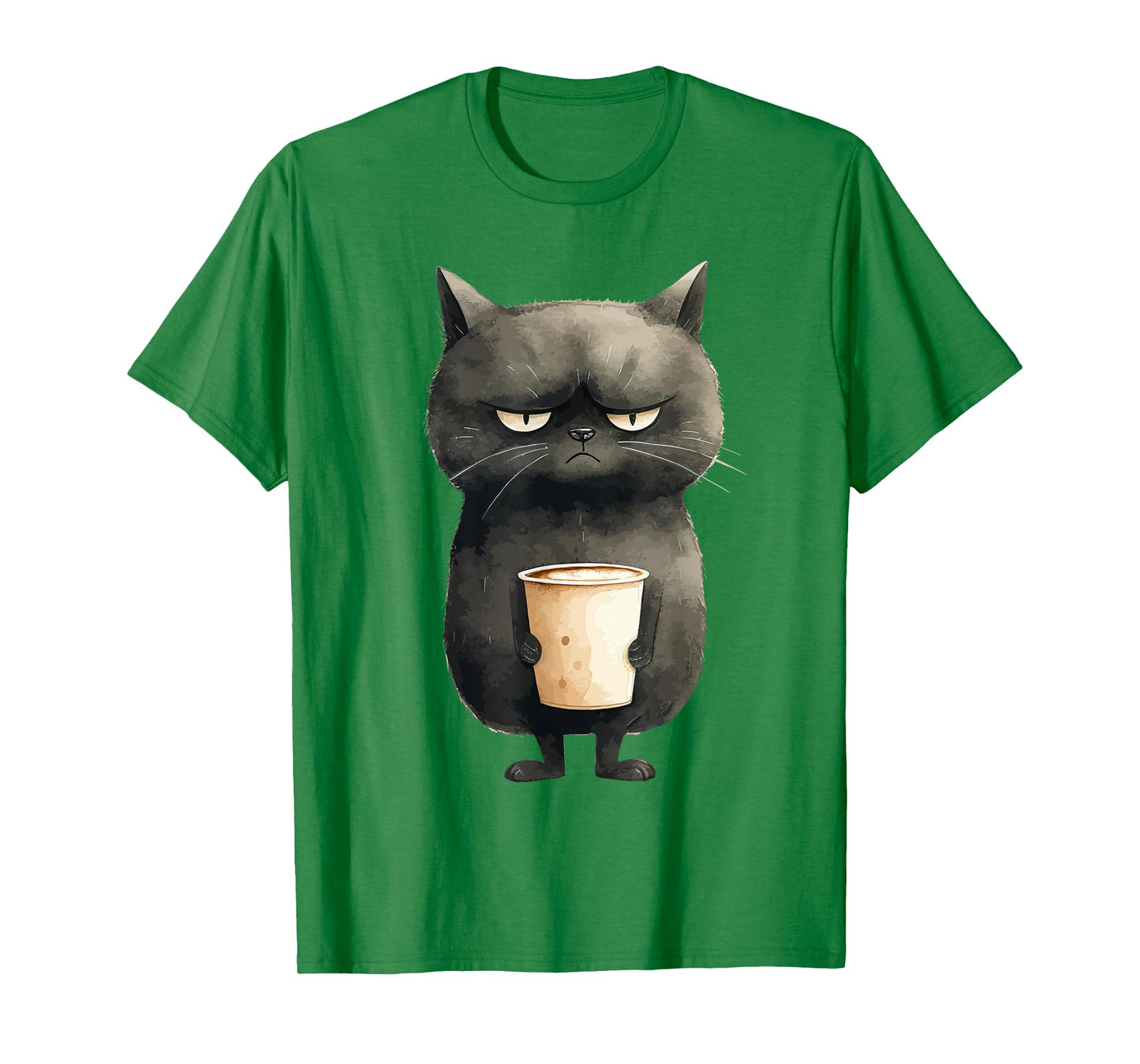Grumpy Black Cat with Latte Coffee T-Shirt