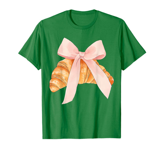 Coquette Pink Bow Croissant Cute Baking Baker Pastry Girl T-Shirt