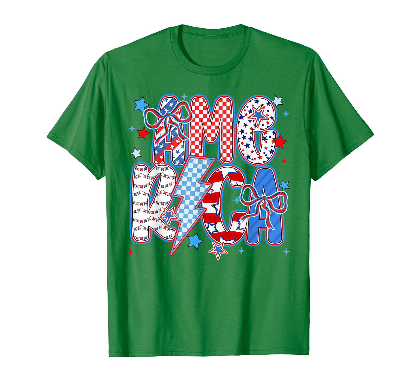 Retro America Flag Coquette 4th of July Checkered Patriotic T-Shirt