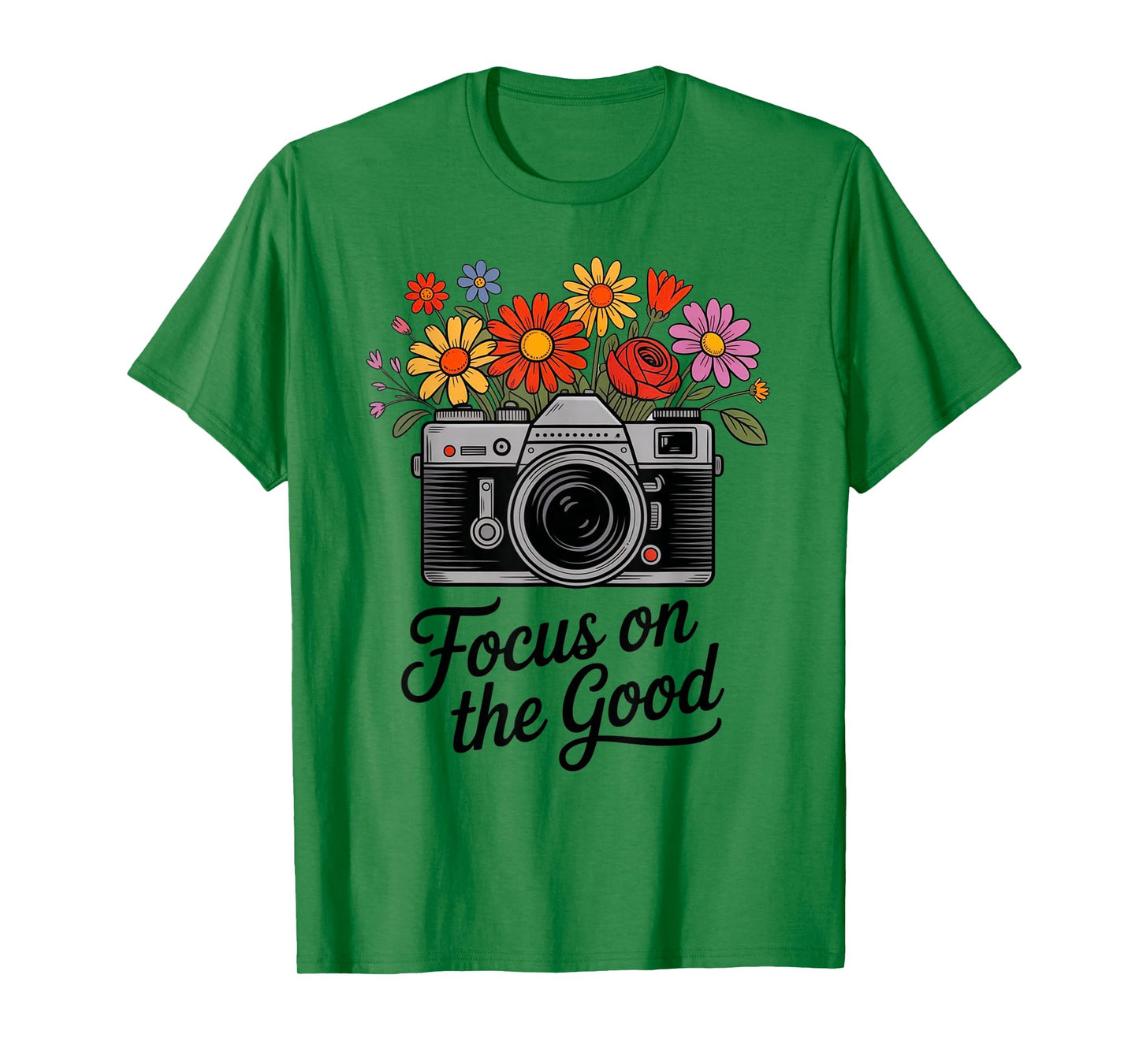 Focus On The Good Vintage Camera & Flowers Positive T-Shirt