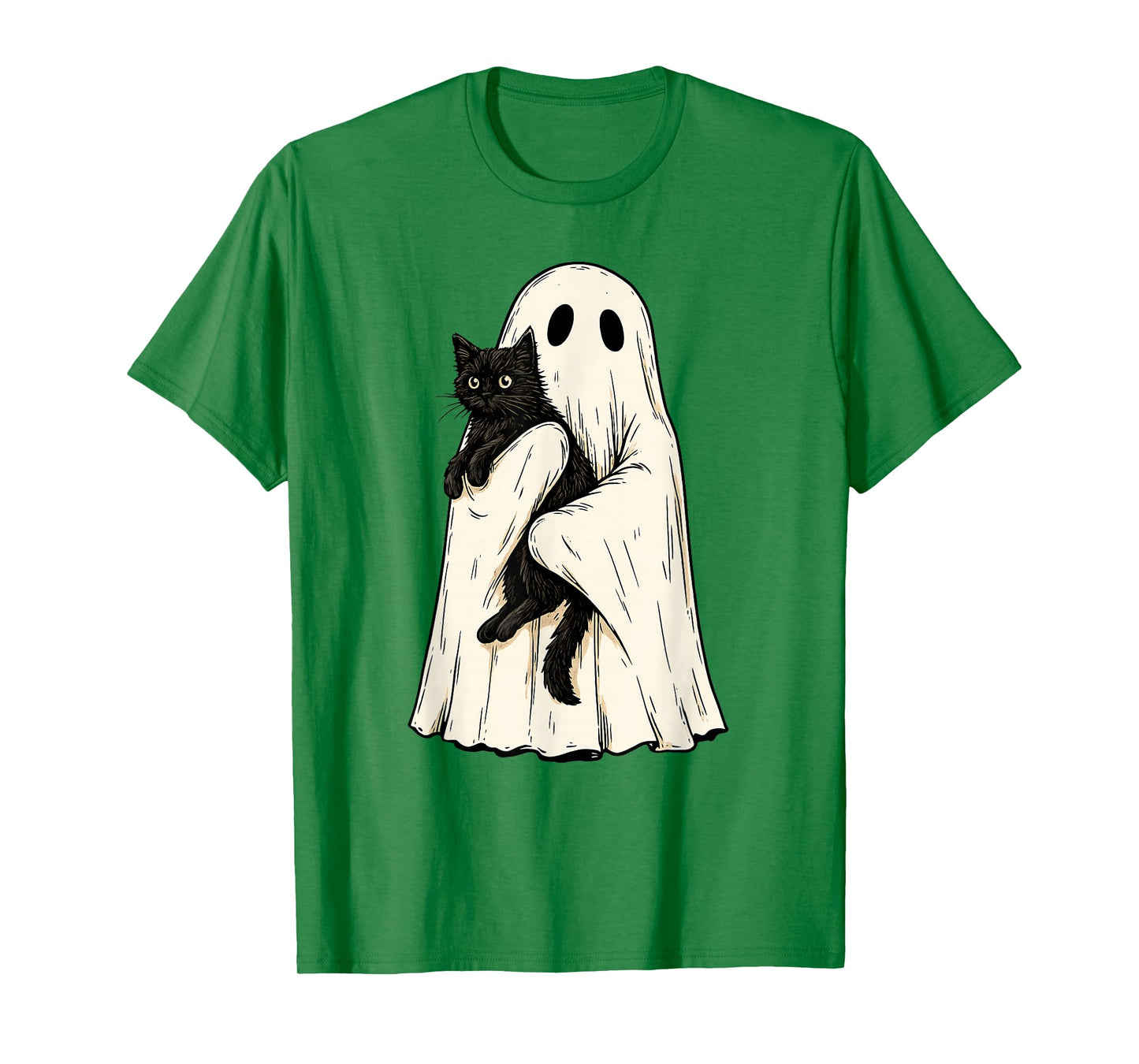 Vintage Halloween Ghost Holding Black Cat Men Women T-Shirt