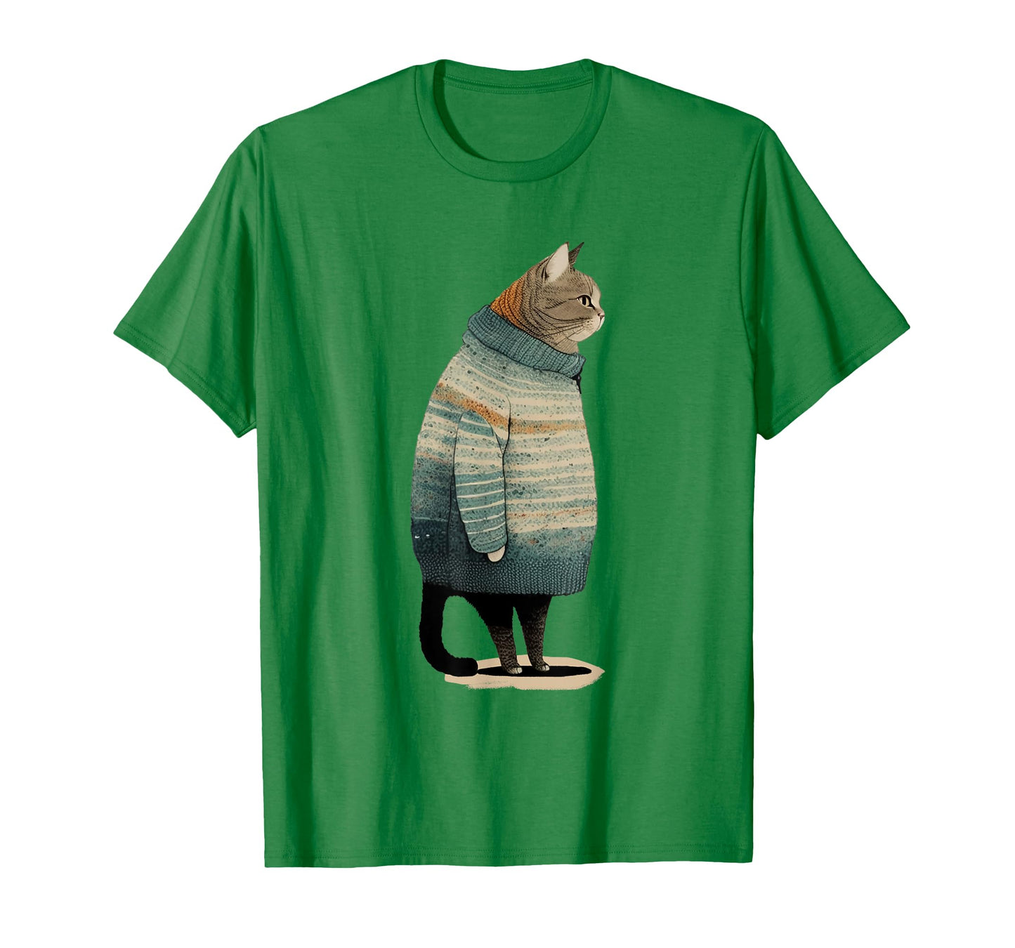 Cat Wearing a Sweater Funny Pet Fat Gray Cat Winter Womens T-Shirt