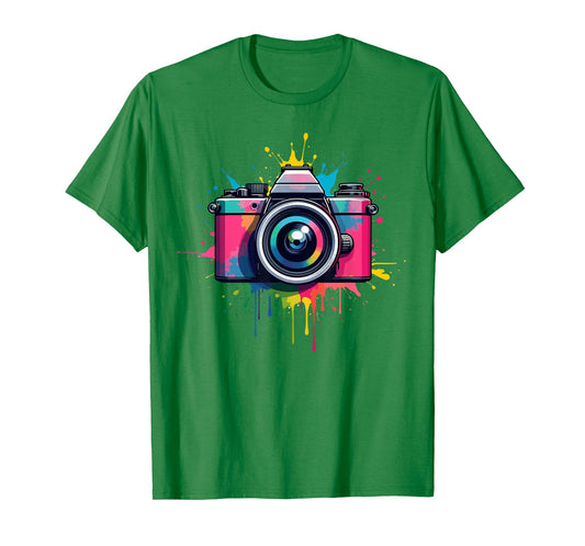 Colorful Dripping Camera Vintage Photography Artistic Art T-Shirt