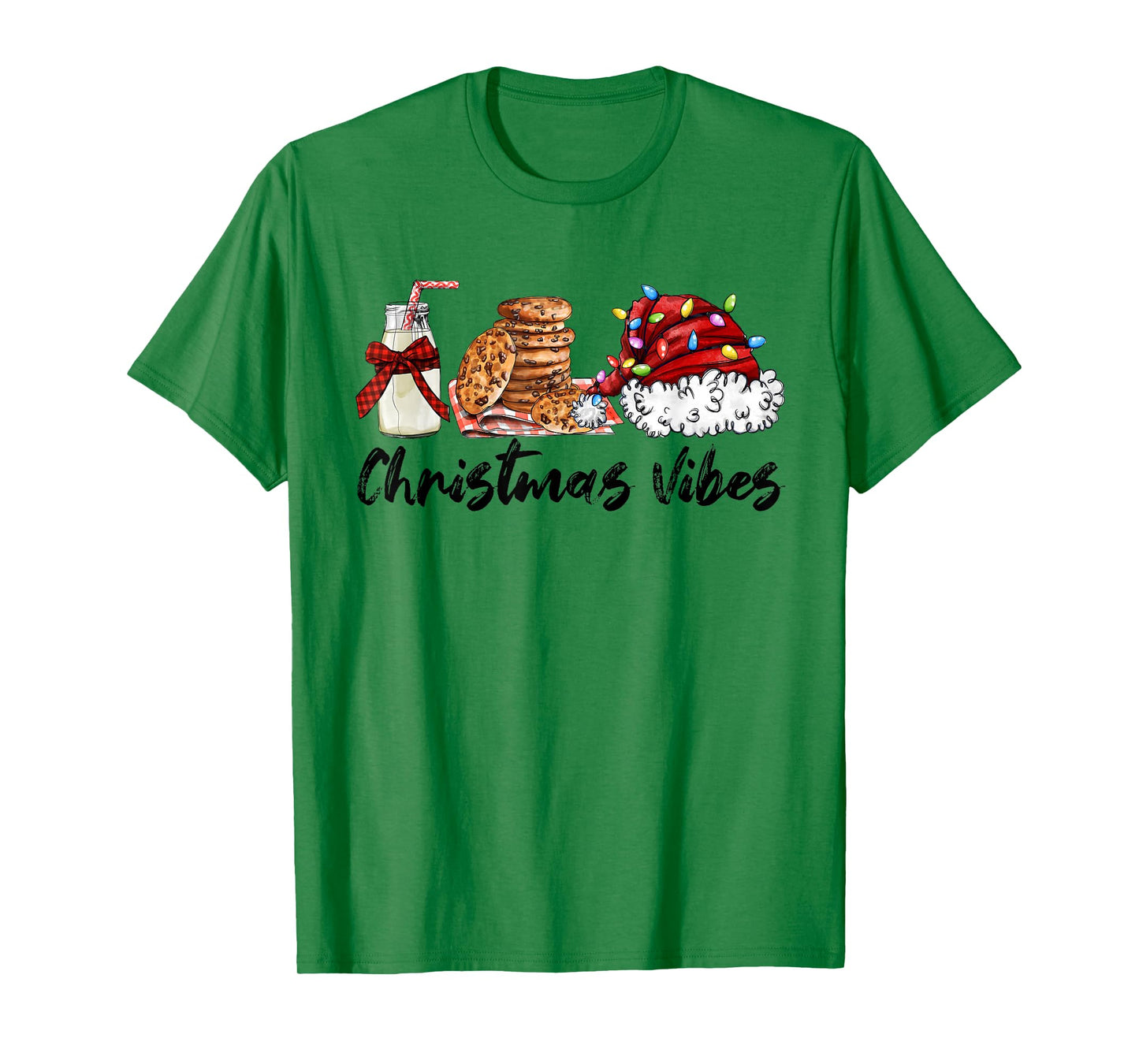 Christmas Vibes Santa Milk and Cookies Xmas Lights T-Shirt