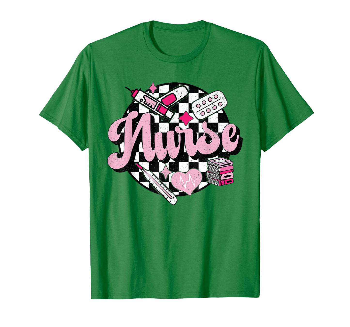 Checkered Retro Nurse School For Women Nursing Groovy Nurse T-Shirt