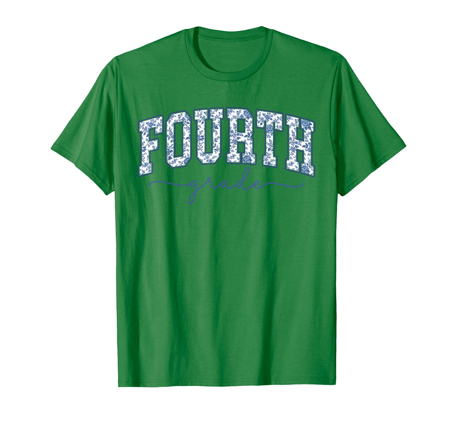 4th Grade Back to School Fourth Grade Blue Toile Teacher Kid T-Shirt