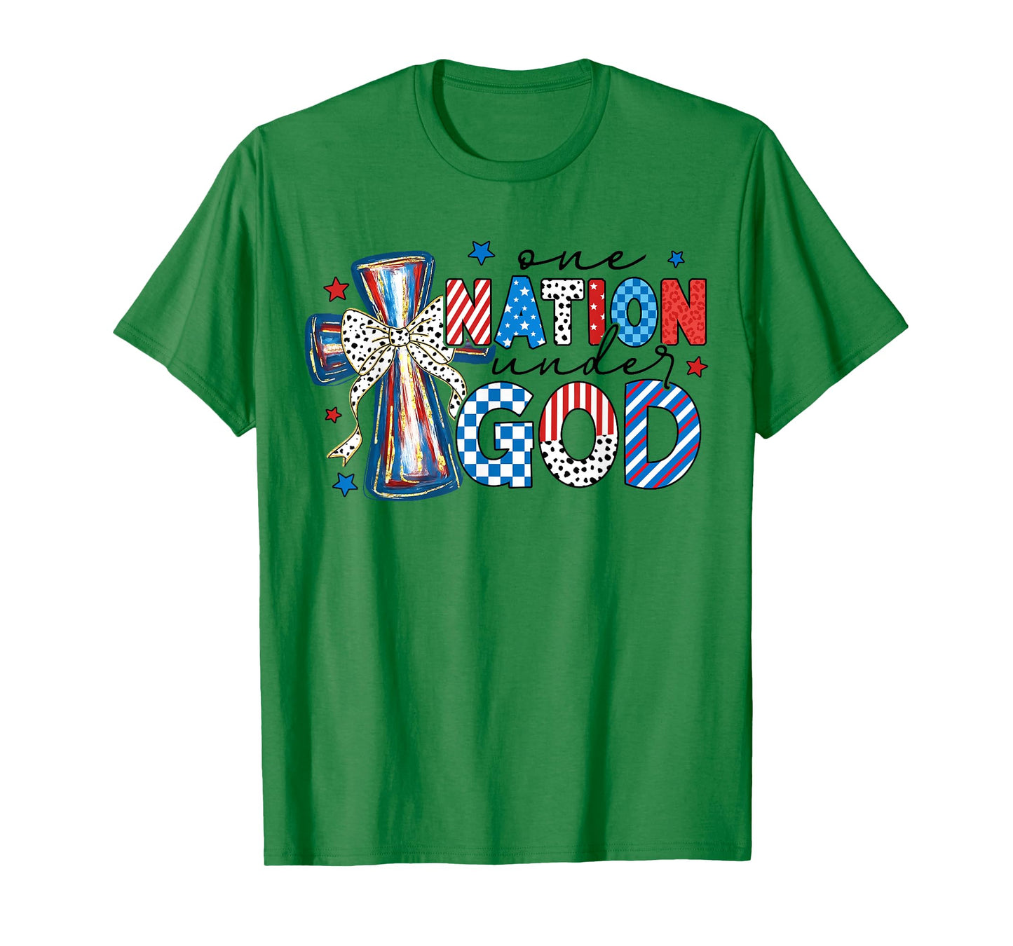 One Nation Under God USA Flag Cross Floral Christian Women T-Shirt