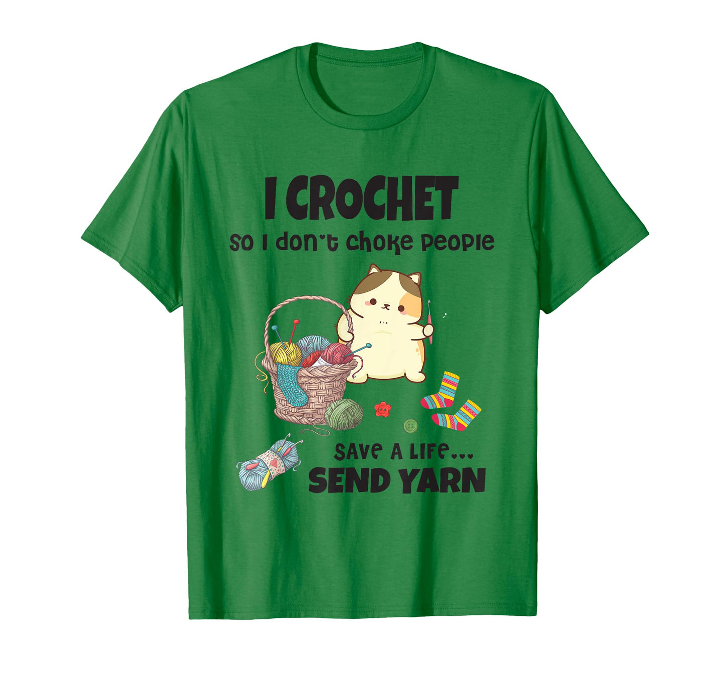 Funny Cute Cat with Crochet And Knitting Yarn Mess for Girls T-Shirt