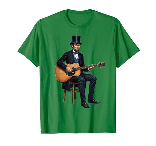 Abraham Lincoln Playing Guitar Funny Music History Tee T-Shirt