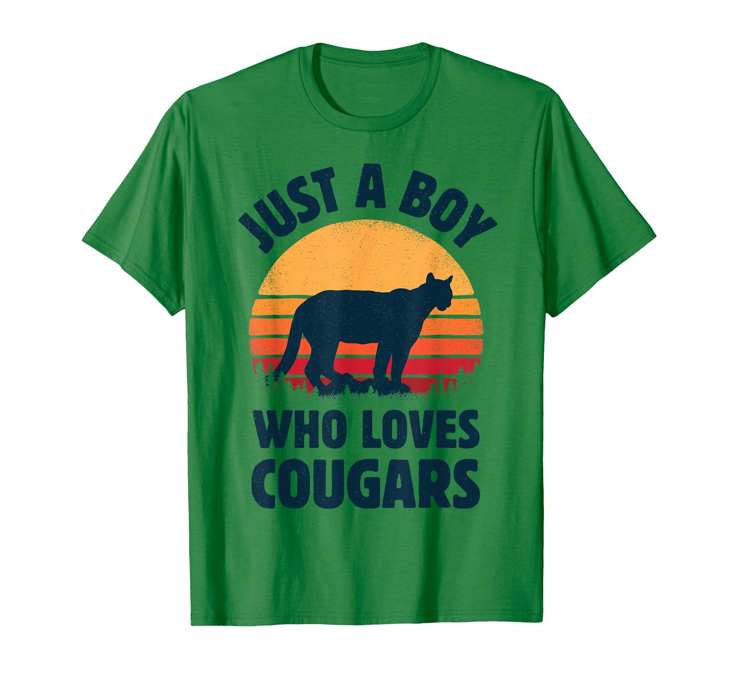 Cougar Just A Boy Who Loves Cougars Men Retro Vintage Sunset T-Shirt