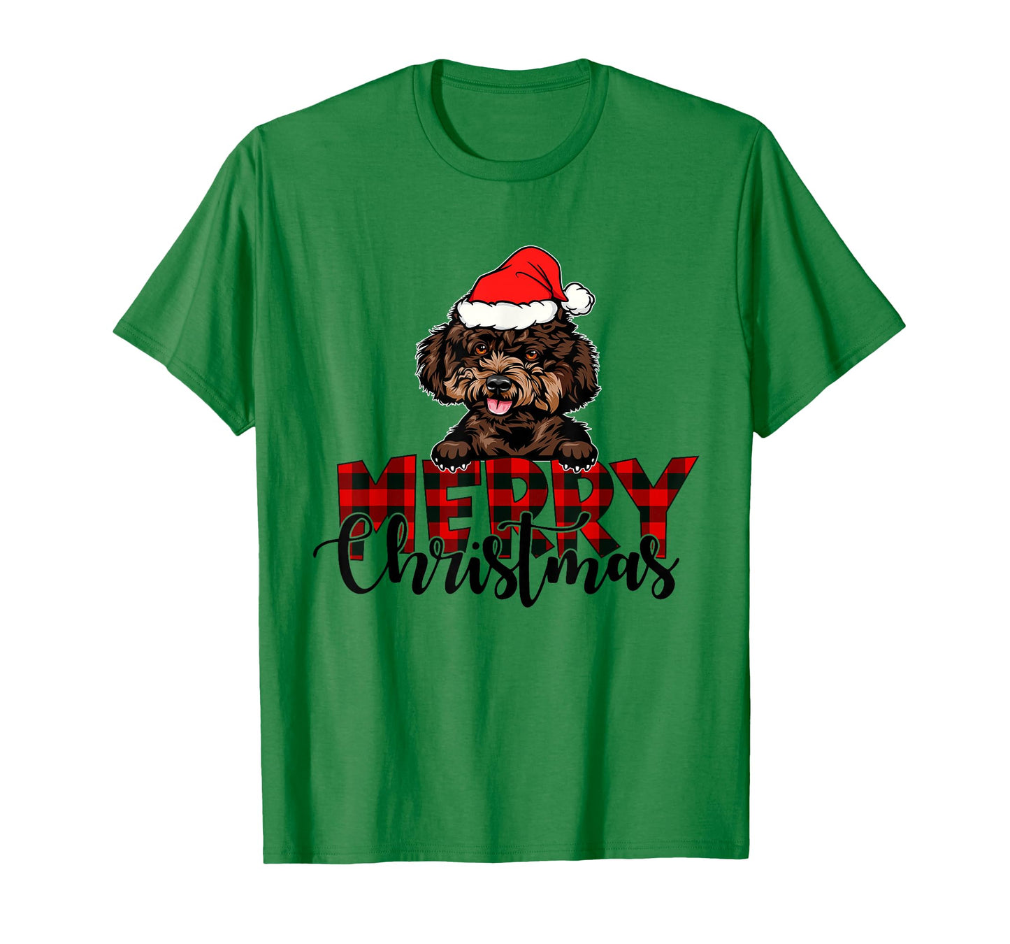 Merry Christmas Poodle Dog Christmas Red Plaid Santa Hat T-Shirt