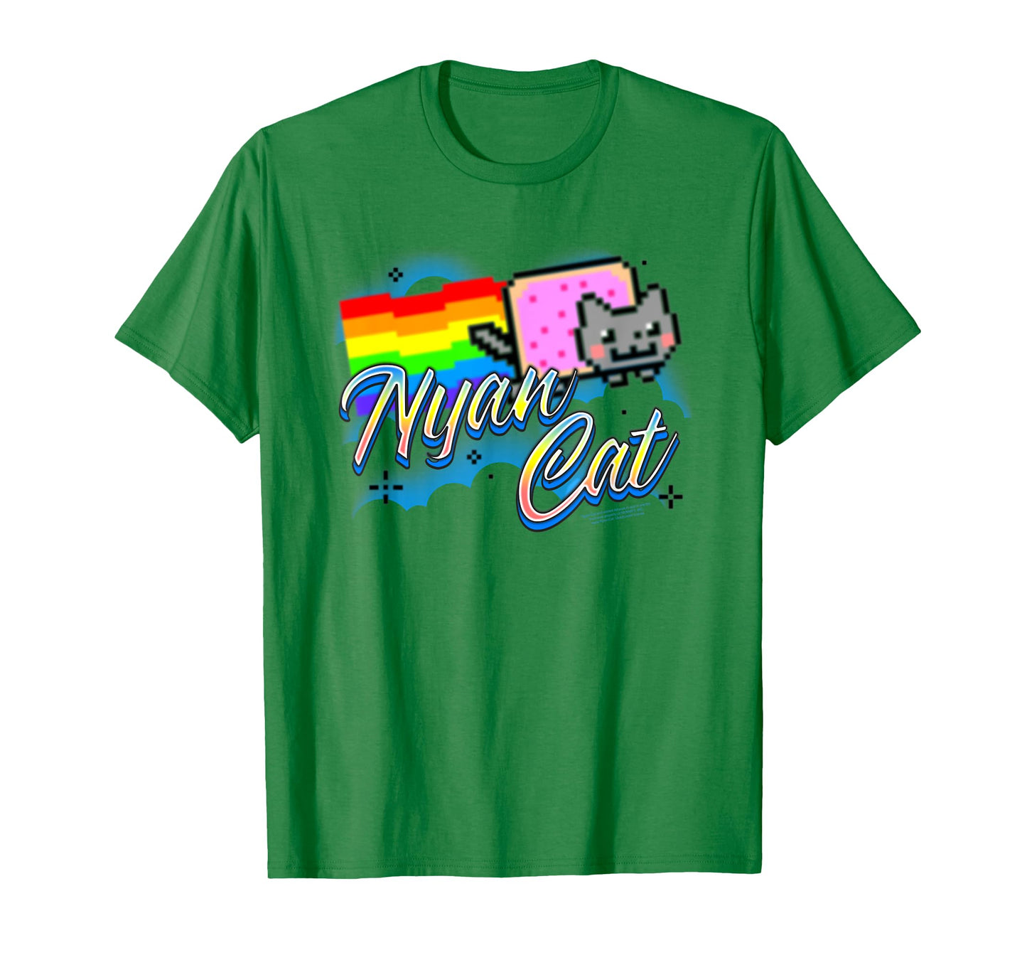 Nyan Cat Airbrush Style Rainbow Clouds Internet Meme T-Shirt