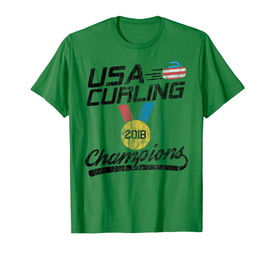 USA Red White and Blue Curling T Shirt 2018 Champion Tee T-Shirt