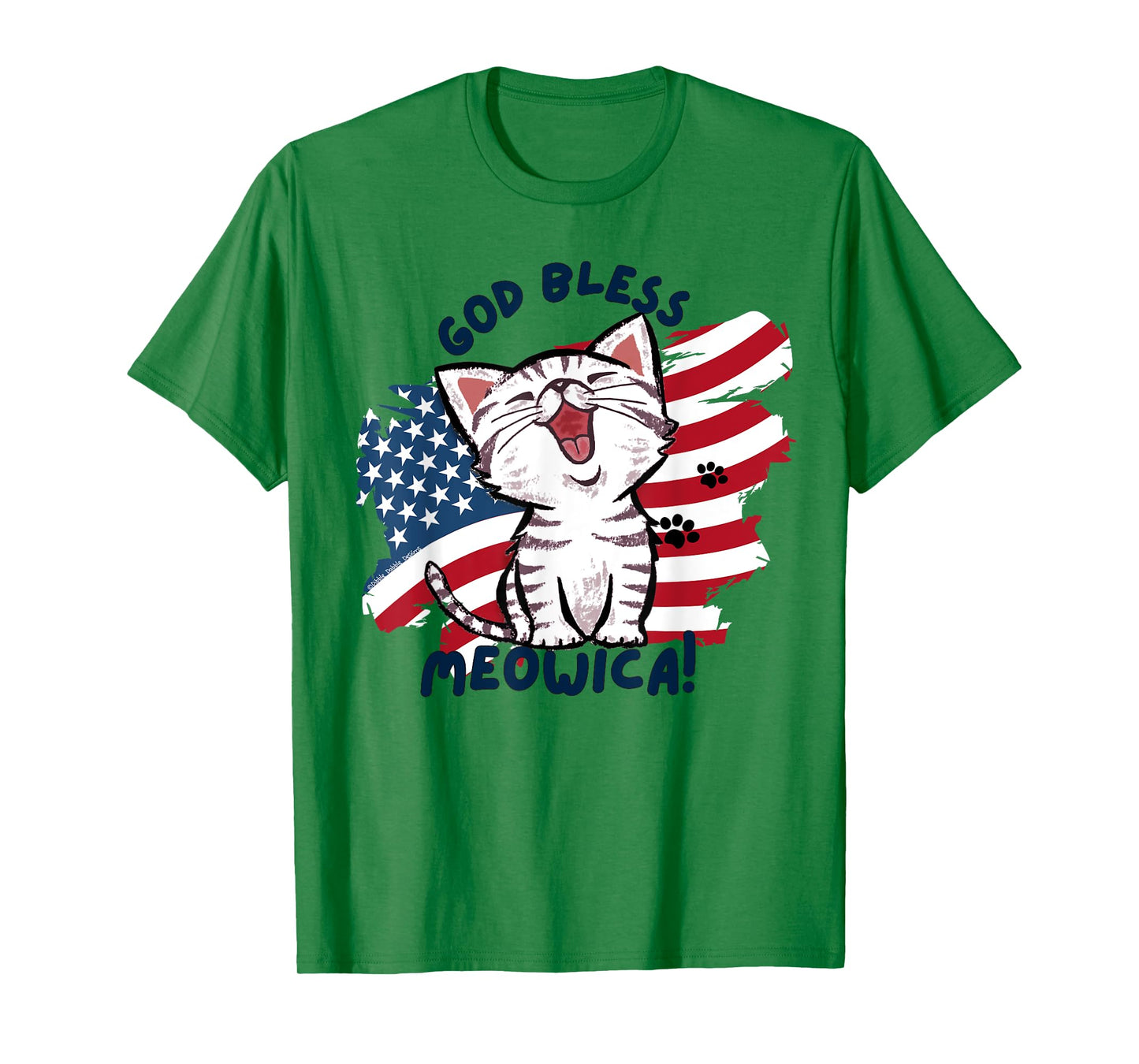 Cute Cat Lovers God Bless Meowica Patriotic 4th of July T-Shirt for Women Kids Men