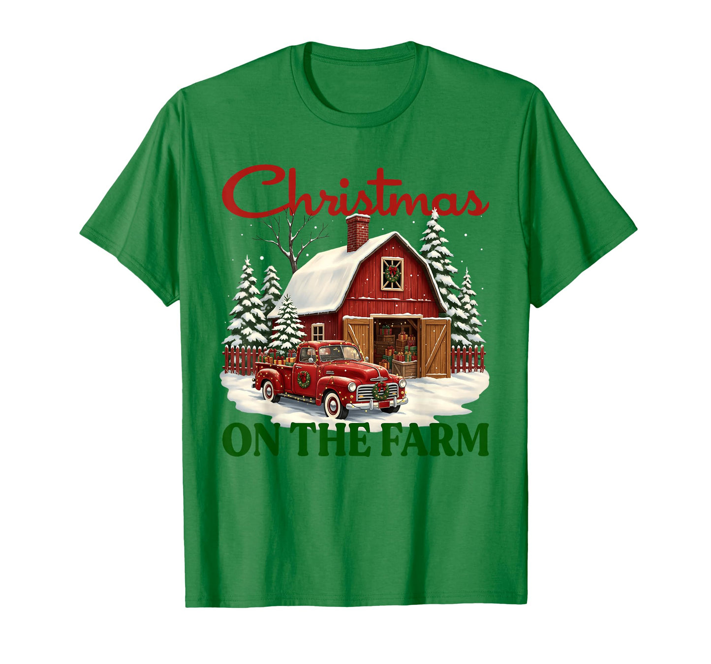 Christmas On The Farm Shirt Vintage Red Truck Barn Xmas Gift T-Shirt