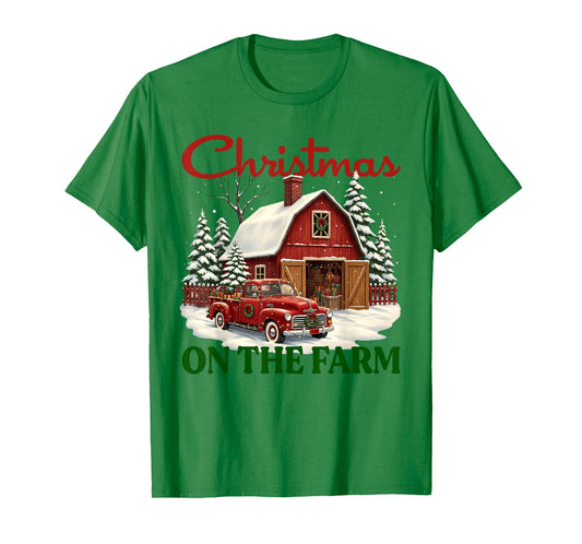 Christmas On The Farm Shirt Vintage Red Truck Barn Xmas Gift T-Shirt