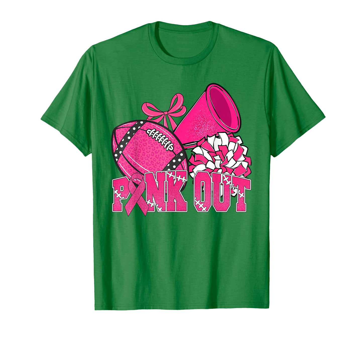 Pink Out Football Pink Bow Cheer Breast Cancer Awareness T-Shirt