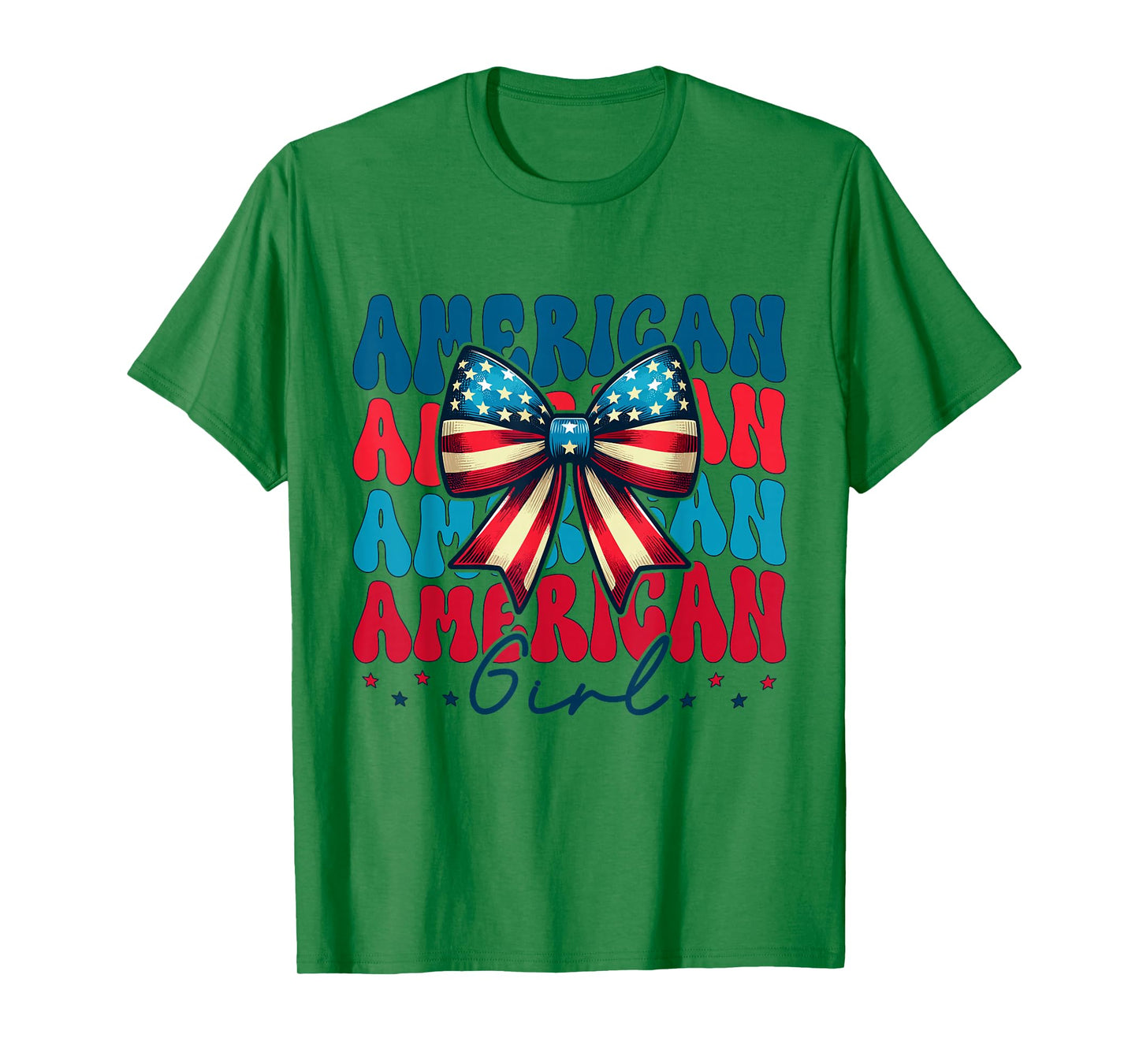 Patriotic American Girl 4th of July Coquette Bow USA Flag T-Shirt