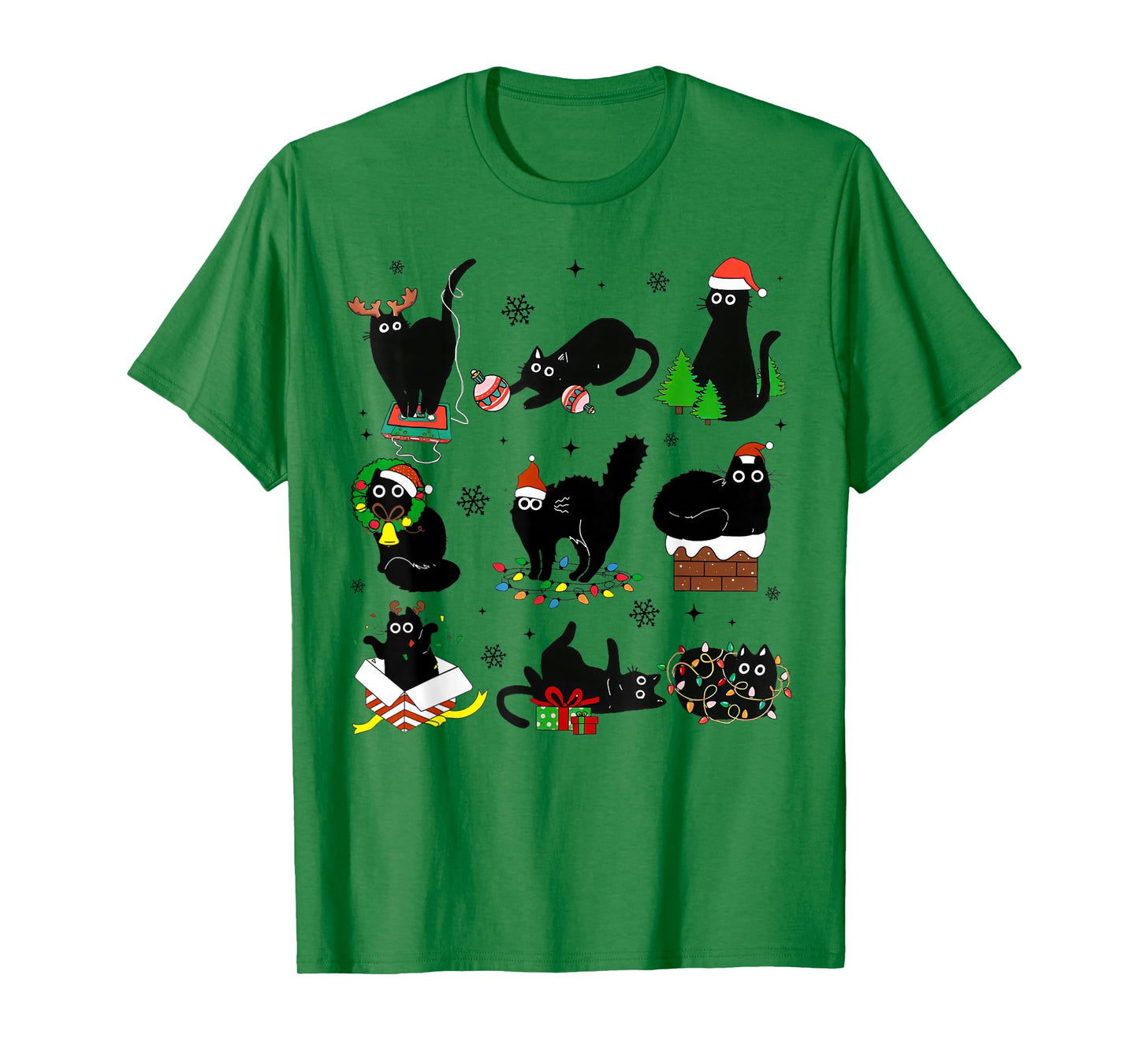 Black Cat Christmas Light Reindeer Santa Xmas Cat Lover T-Shirt