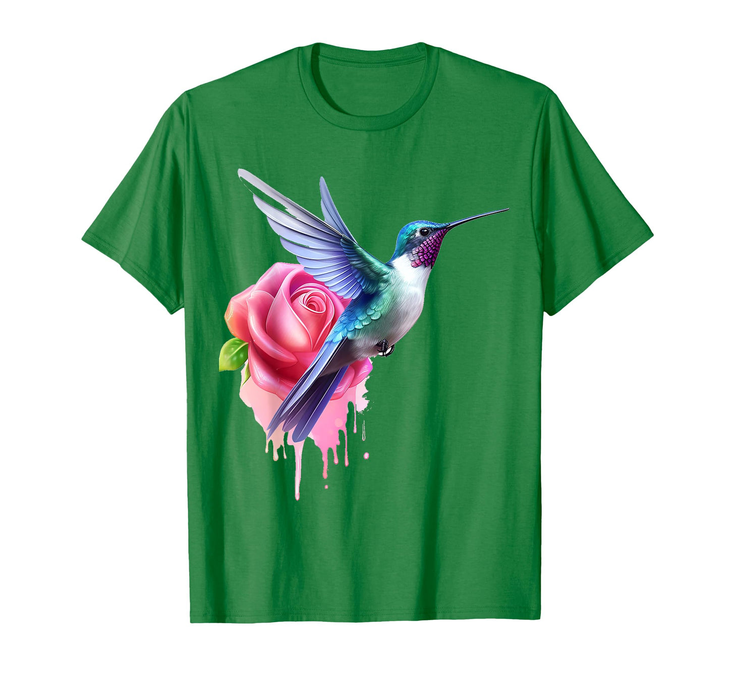 Hummingbird Art Rose Animal Colorful Graphic Hummingbird T-Shirt