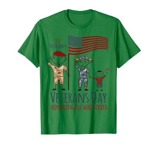 Veterans Day Shirt USA American Flag Military Family Son Kid T-Shirt