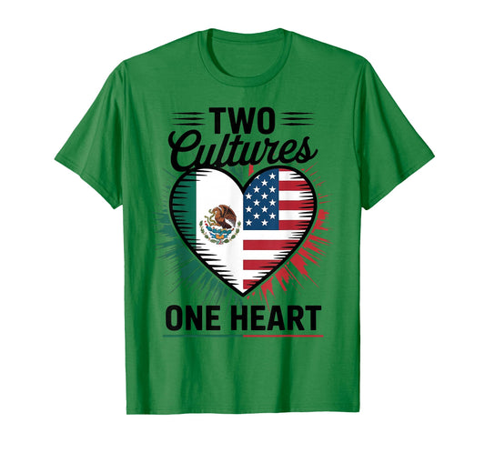 Two Cultures One Heart Mexican Flag American Flag USA Mexico T-Shirt