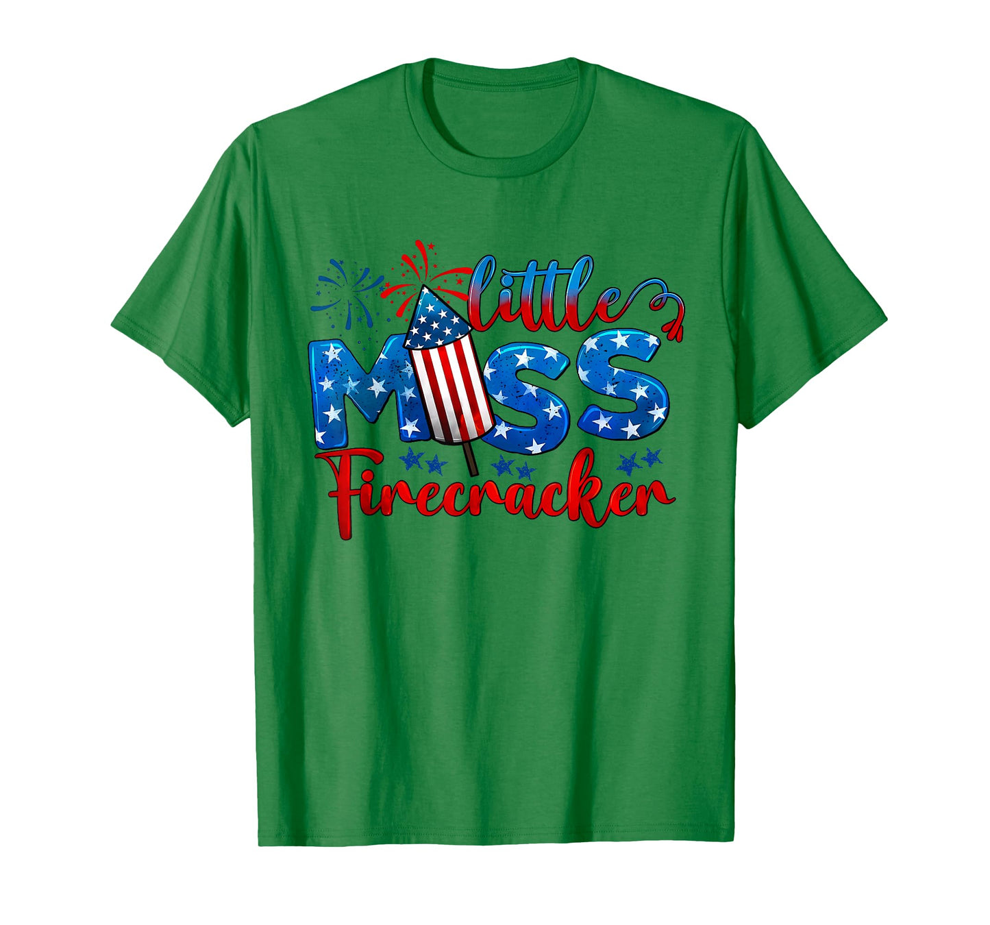 Little Miss Firecracker 4th of July American Flag Girls Kids T-Shirt