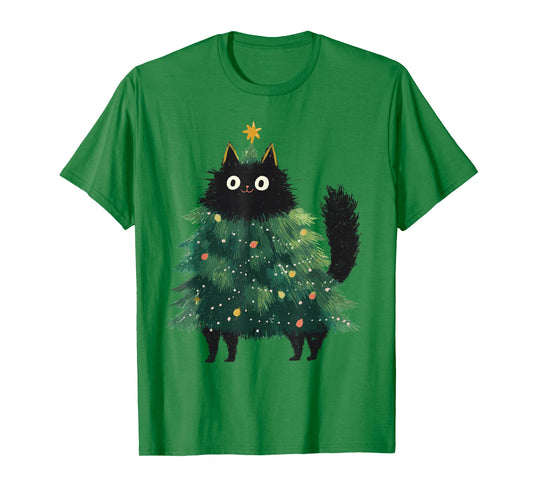 Cute Black Cat Christmas Tree Funny Kitten Lover Xmas Kids T-Shirt
